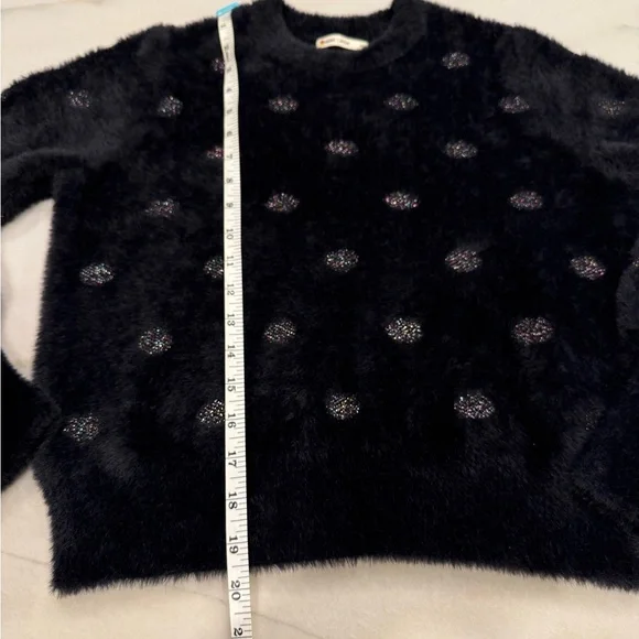 Marine Layer Sweater Size XS Black Fuzzy Eyelash Polka Dot Crewneck - Picture 5 of 10